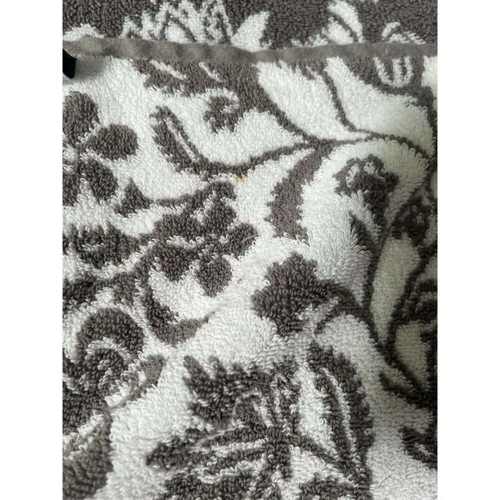 2 Threshold Performance Cotton Reversible Floral Bath Towel Gray White 61 x 31